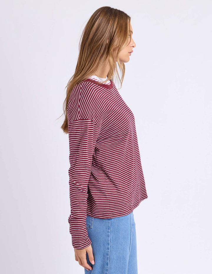 Foxwood - Hutch Long Sleeve Tee Wine / White Stripe