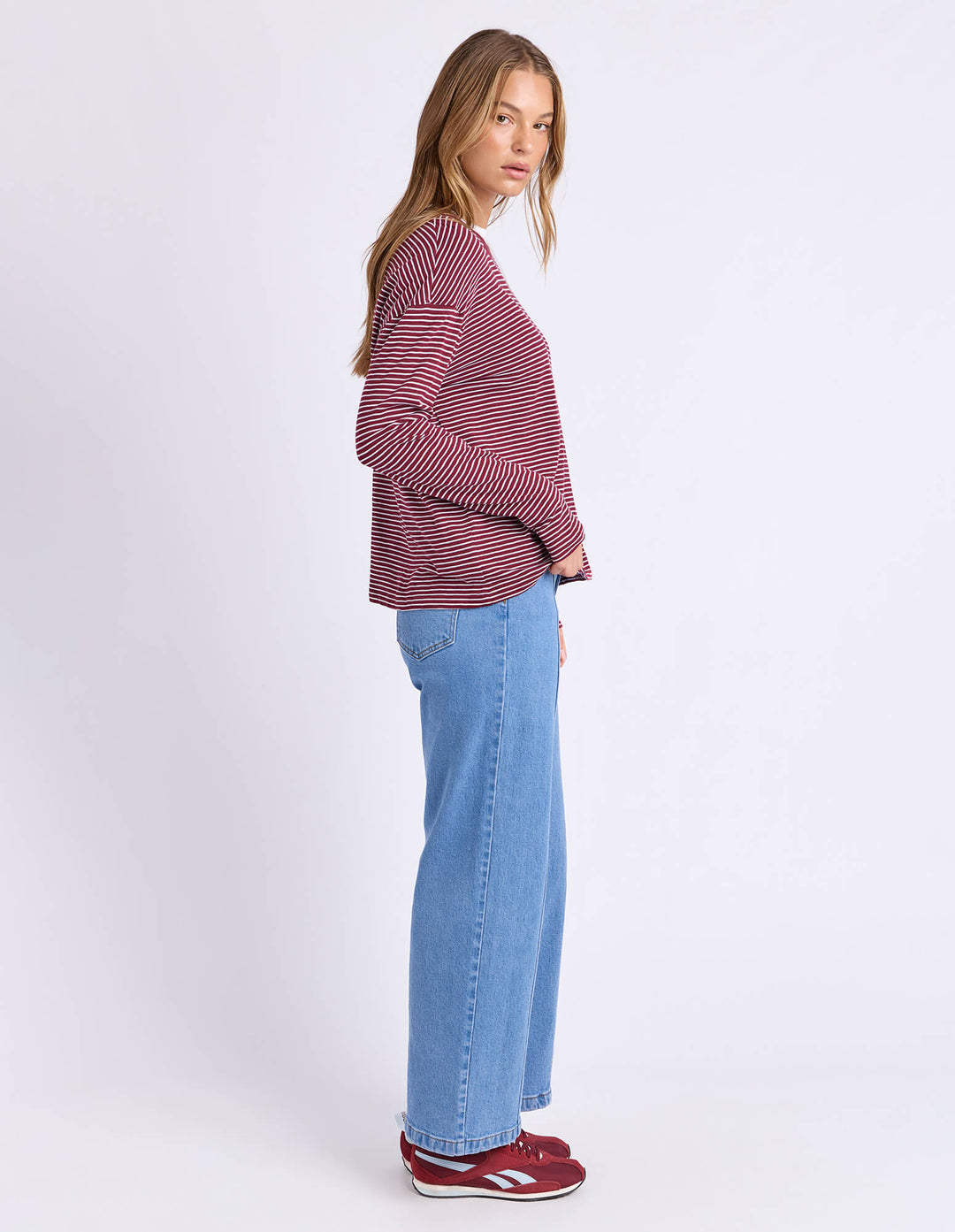 Foxwood - Hutch Long Sleeve Tee Wine / White Stripe