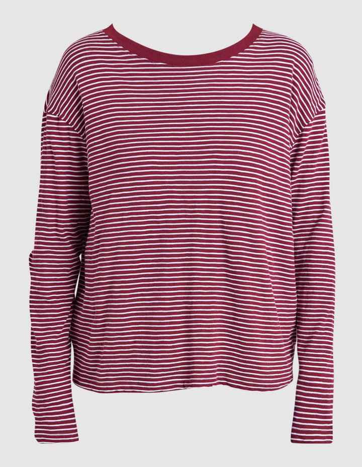 Foxwood - Hutch Long Sleeve Tee Wine / White Stripe