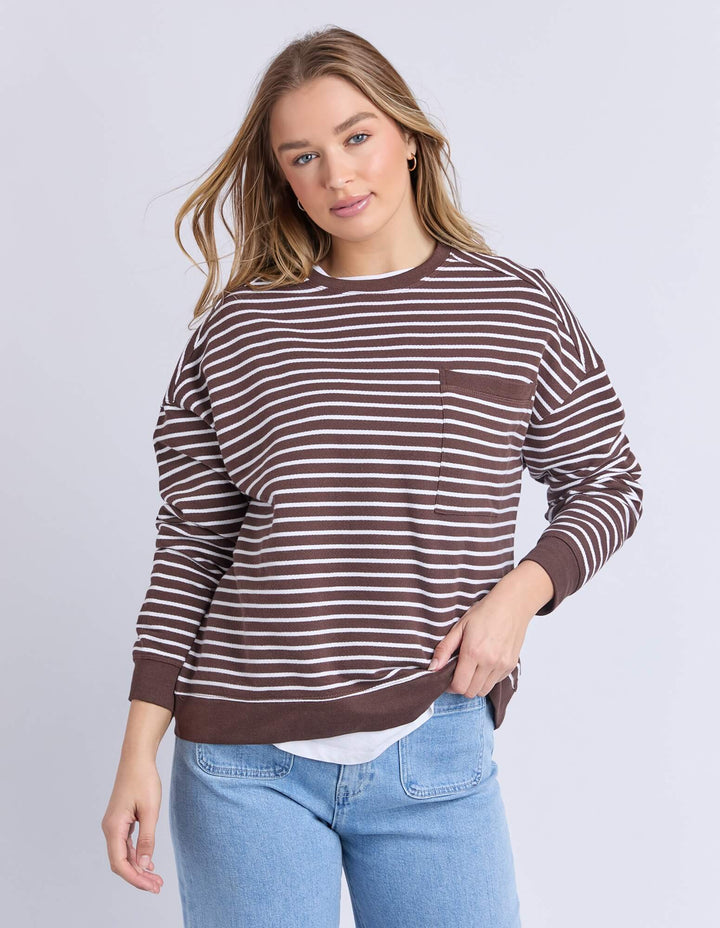 Foxwood - Original Stripe Crew Coffee / White