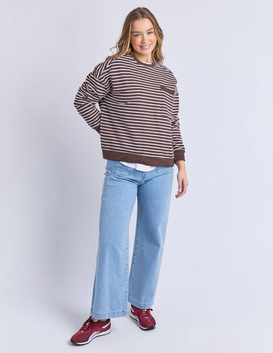 Foxwood - Original Stripe Crew Coffee / White