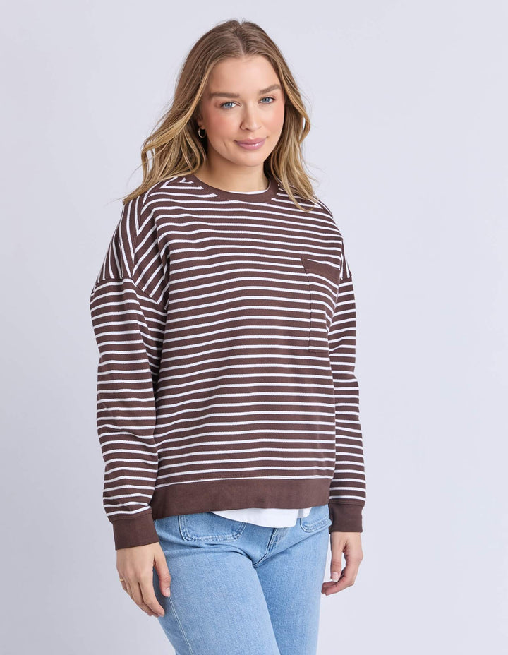Foxwood - Original Stripe Crew Coffee / White