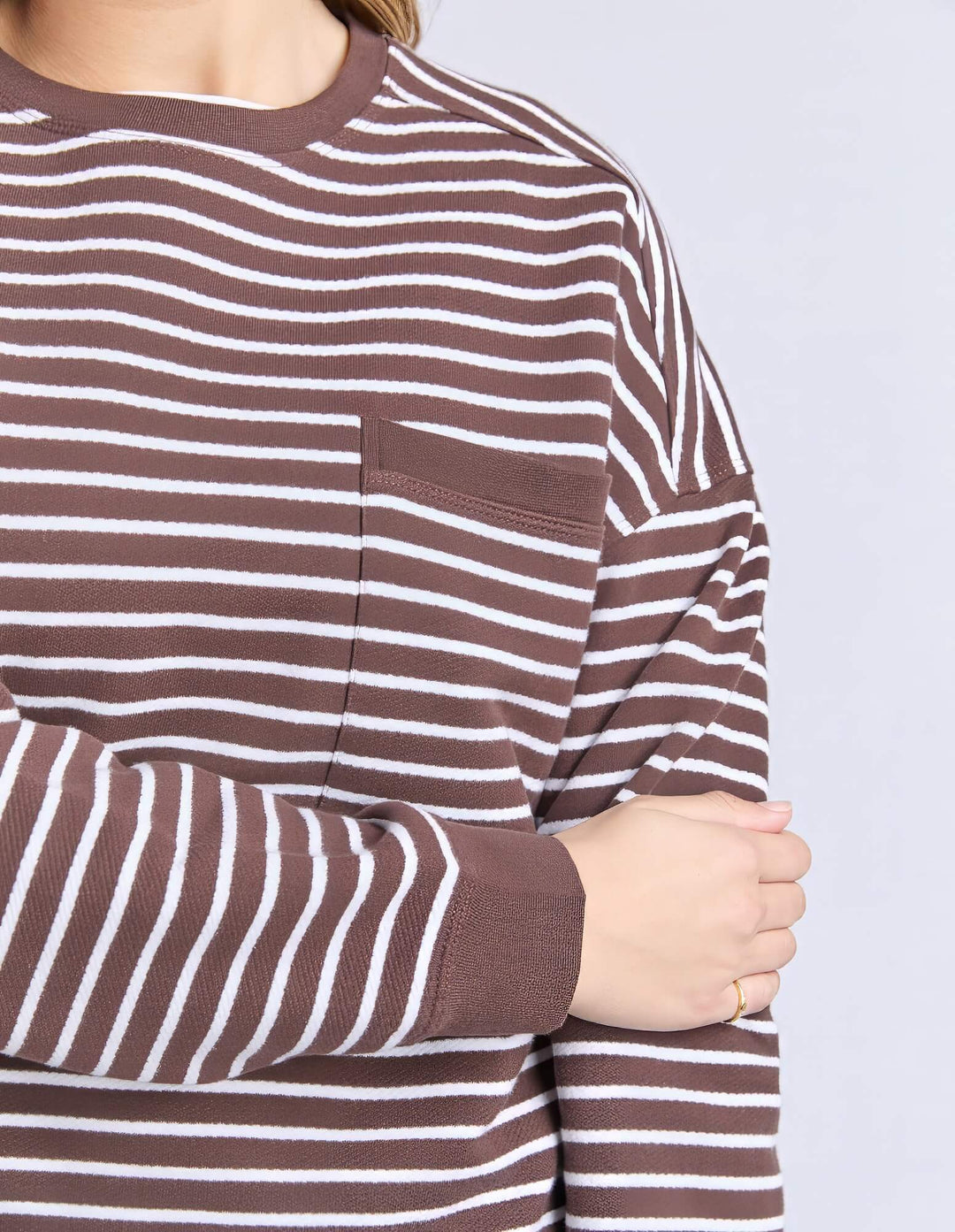 Foxwood - Original Stripe Crew Coffee / White