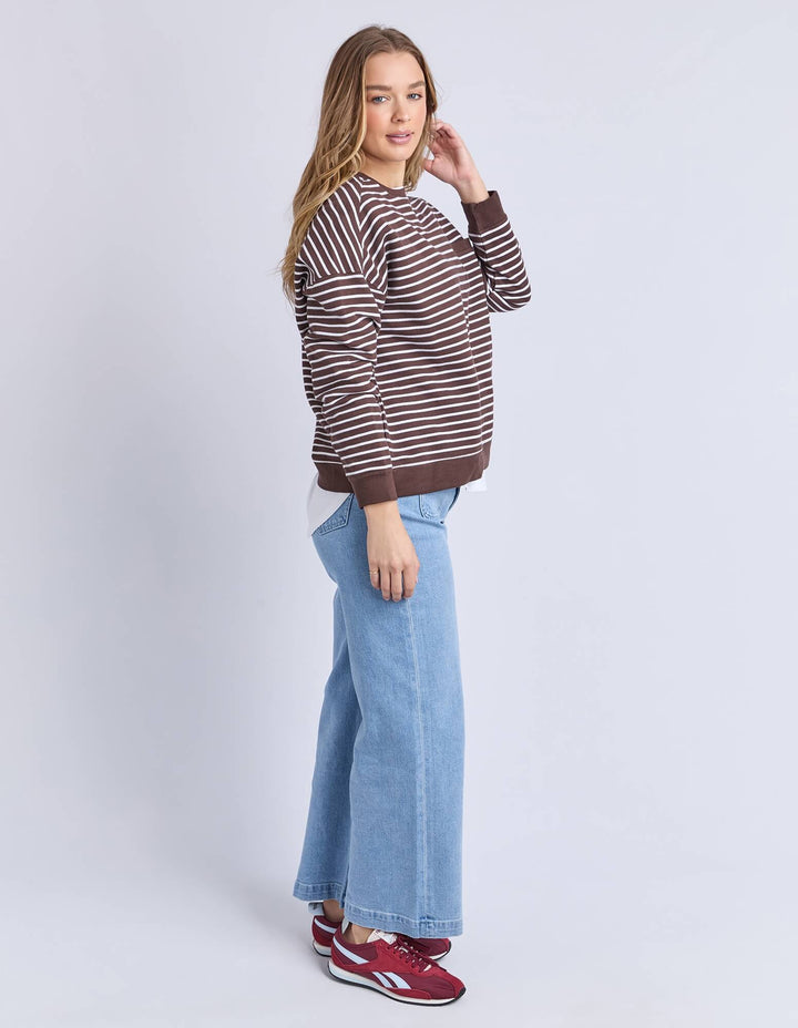 Foxwood - Original Stripe Crew Coffee / White