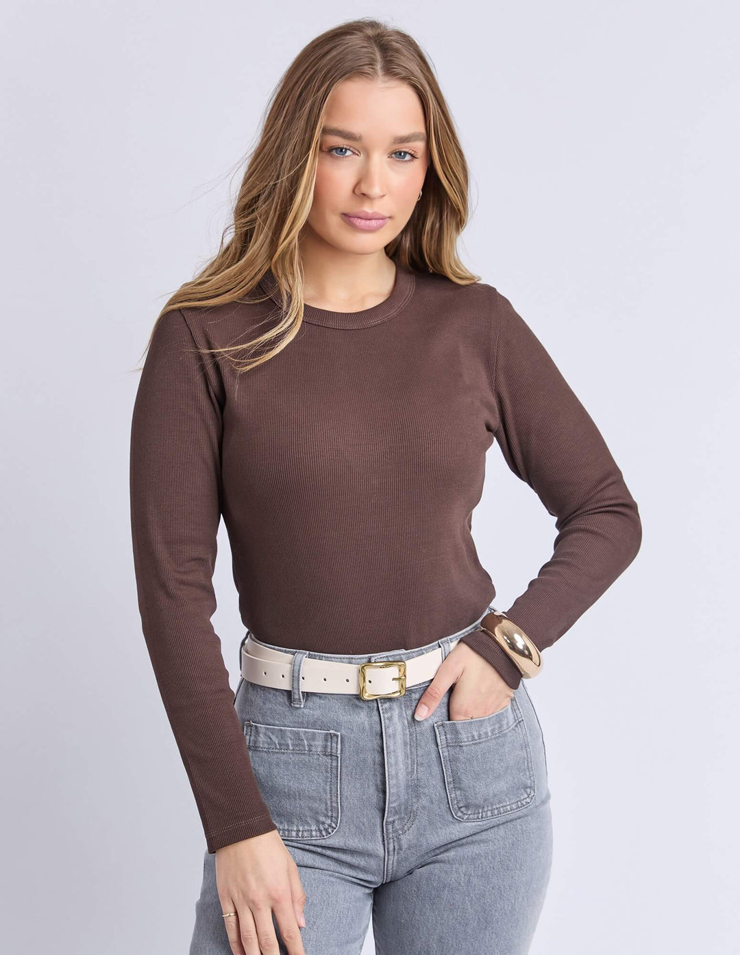 Foxwood - Scoop Long Sleeve Rib Tee Coffee