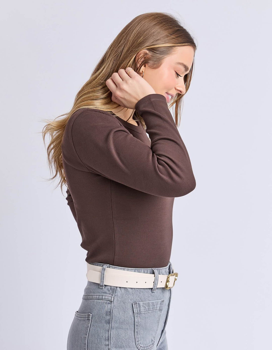 Foxwood - Scoop Long Sleeve Rib Tee Coffee