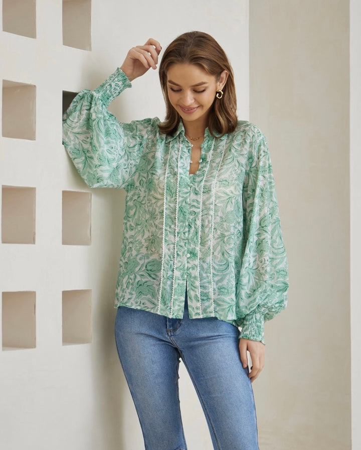 Camila Blouse Green Floral