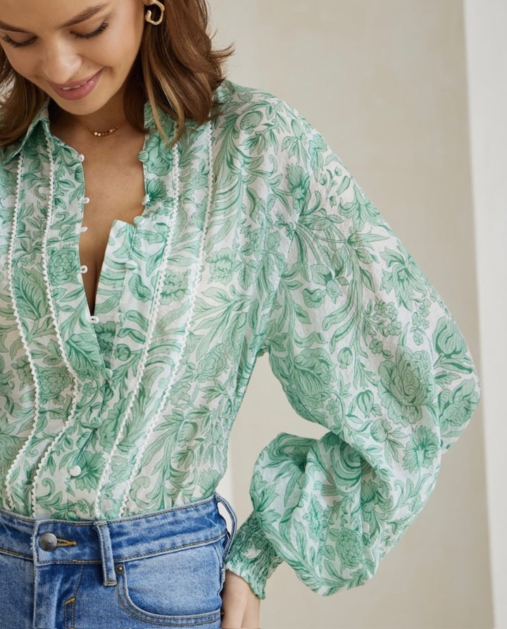 Camila Blouse Green Floral
