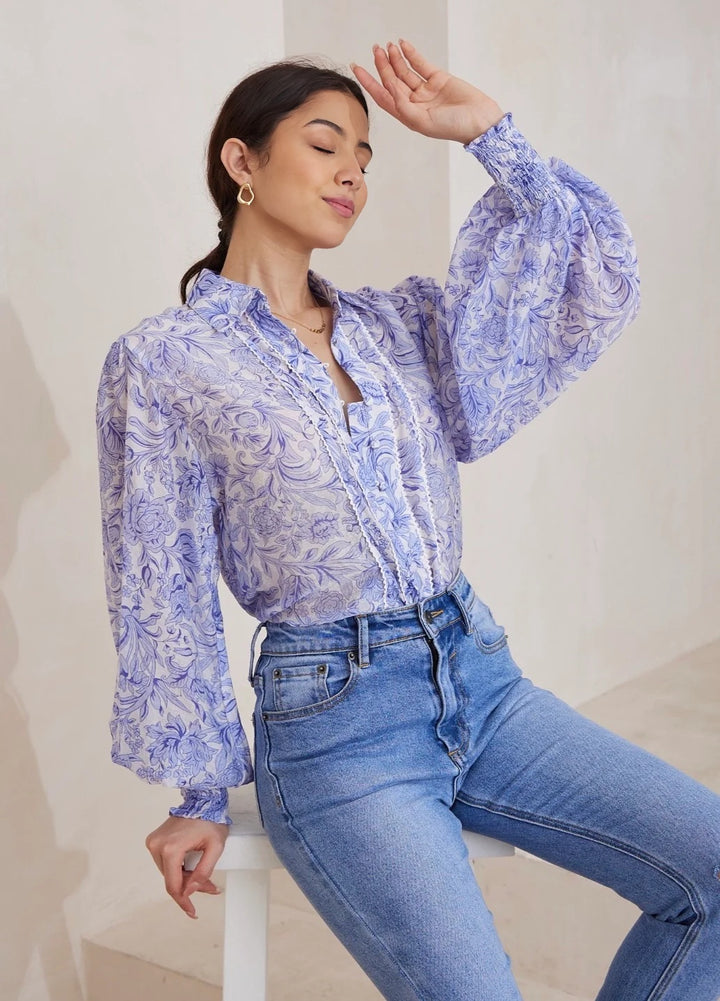 Camila Blouse Blue Floral