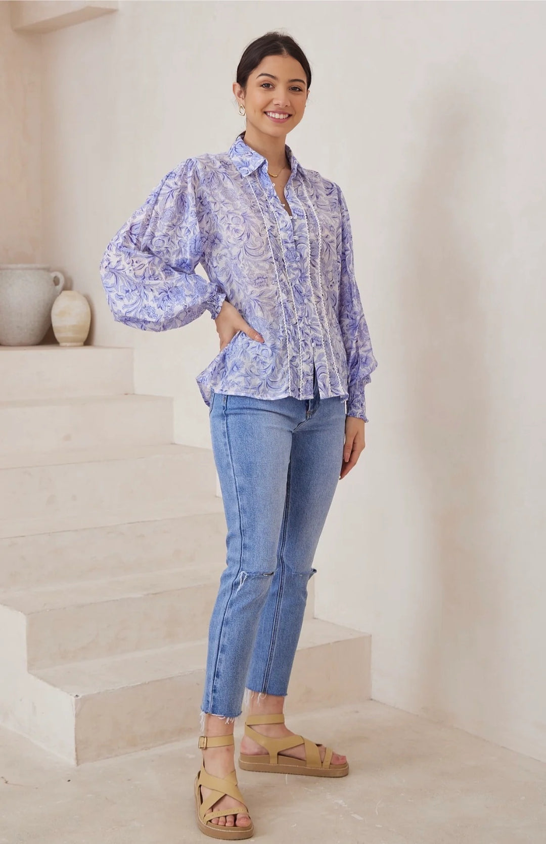 Camila Blouse Blue Floral