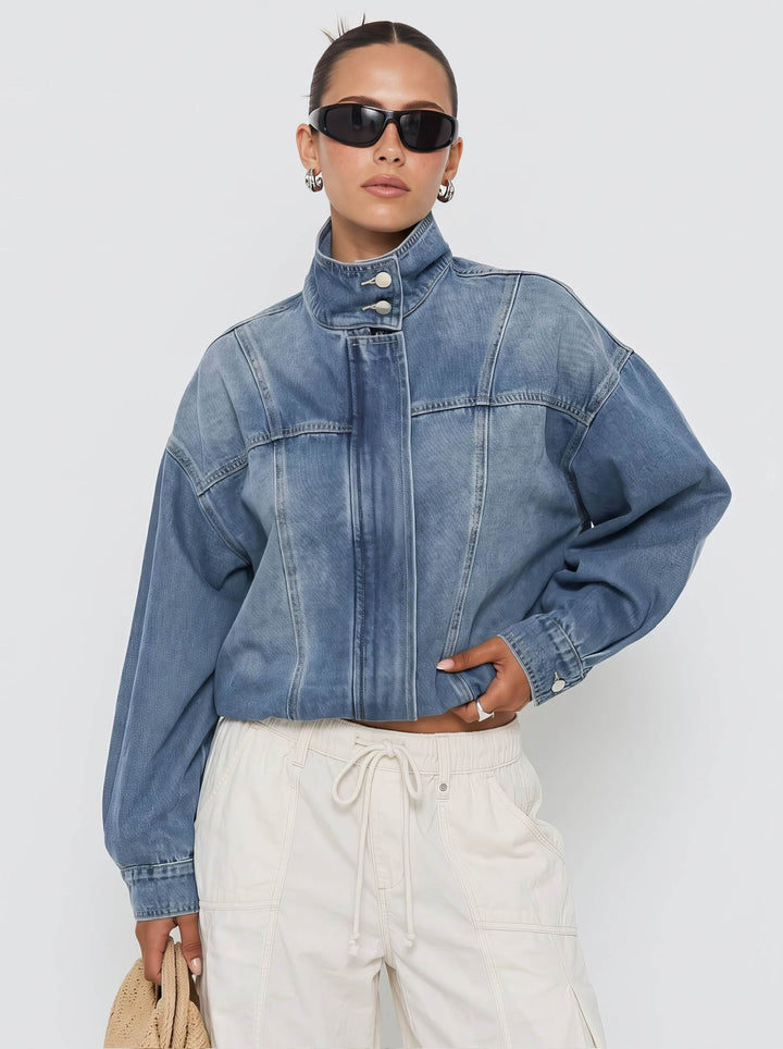 Charlotte Denim Bomber Jacket Light Blue
