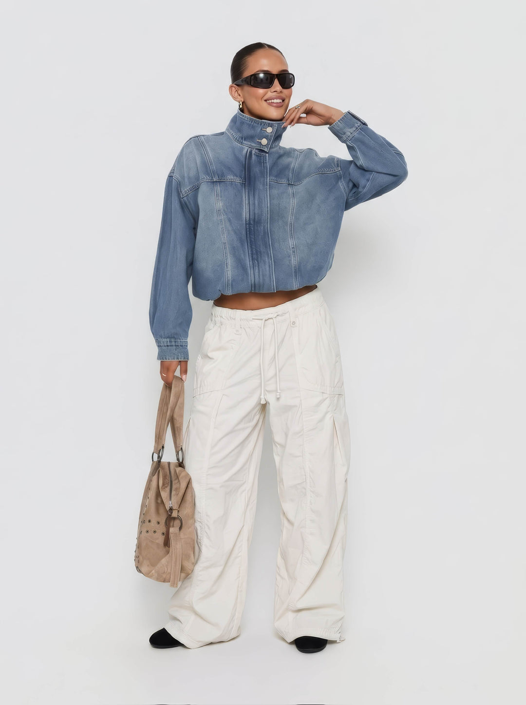 Charlotte Denim Bomber Jacket Light Blue