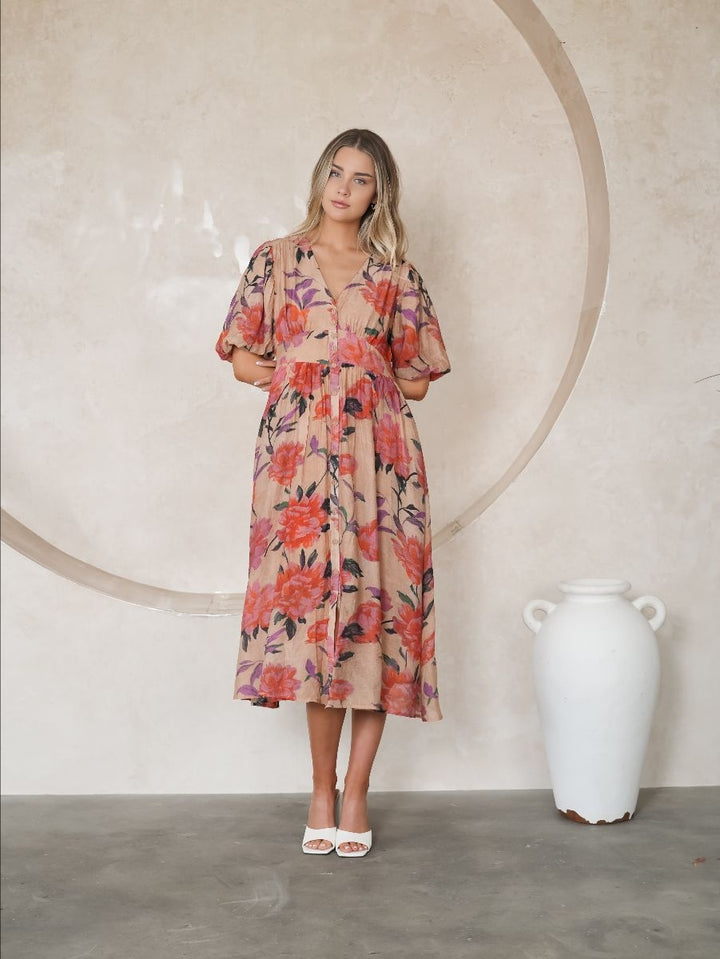 Darcy Midi Dress Pink Floral