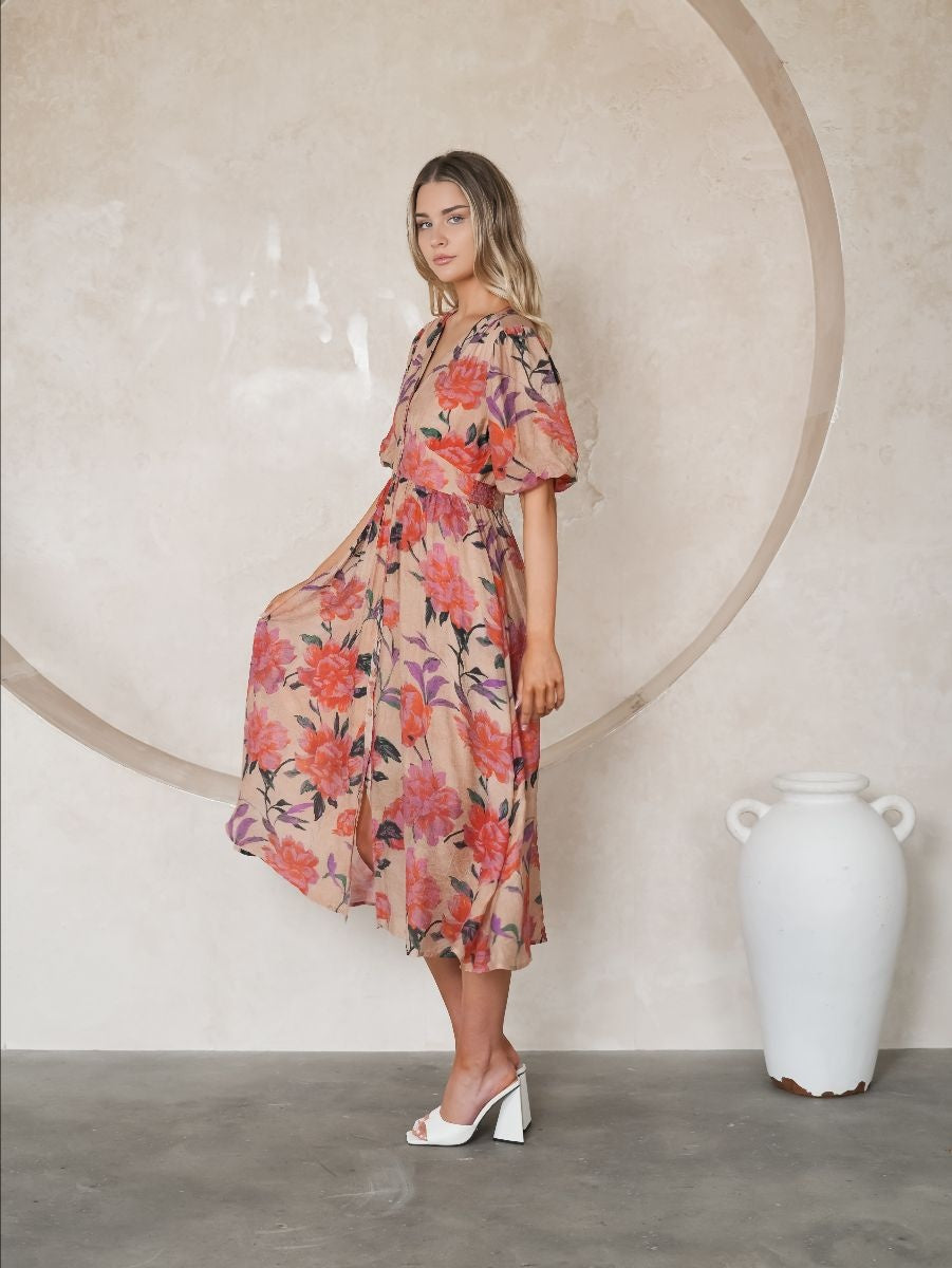 Darcy Midi Dress Pink Floral