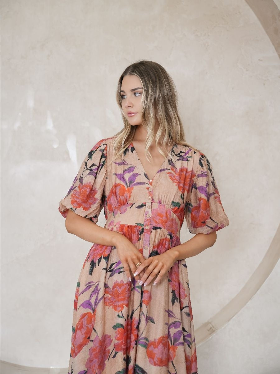 Darcy Midi Dress Pink Floral