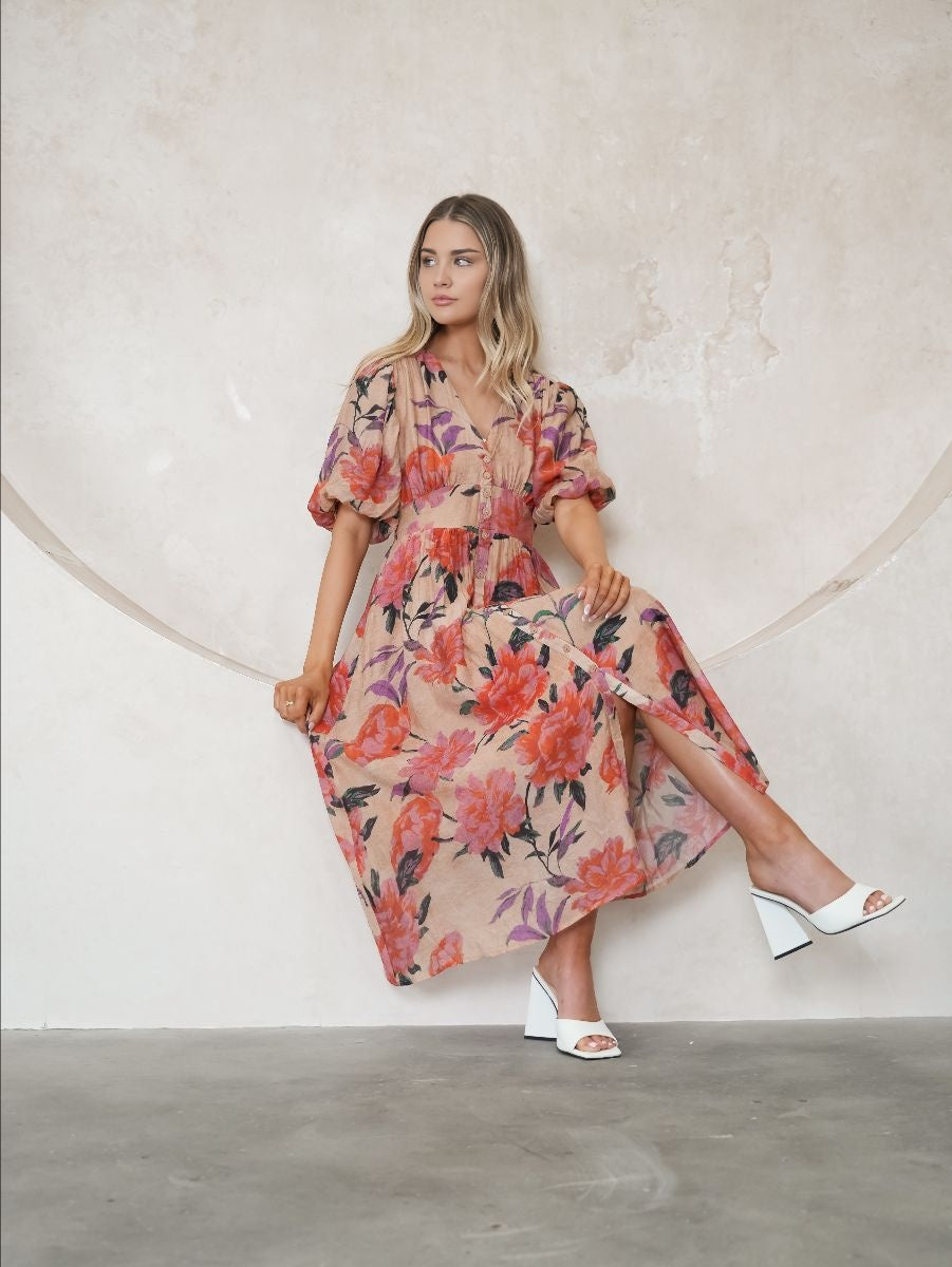 Darcy Midi Dress Pink Floral