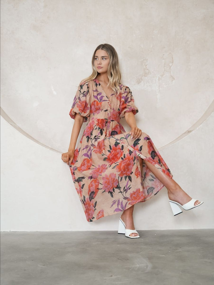 Darcy Midi Dress Pink Floral