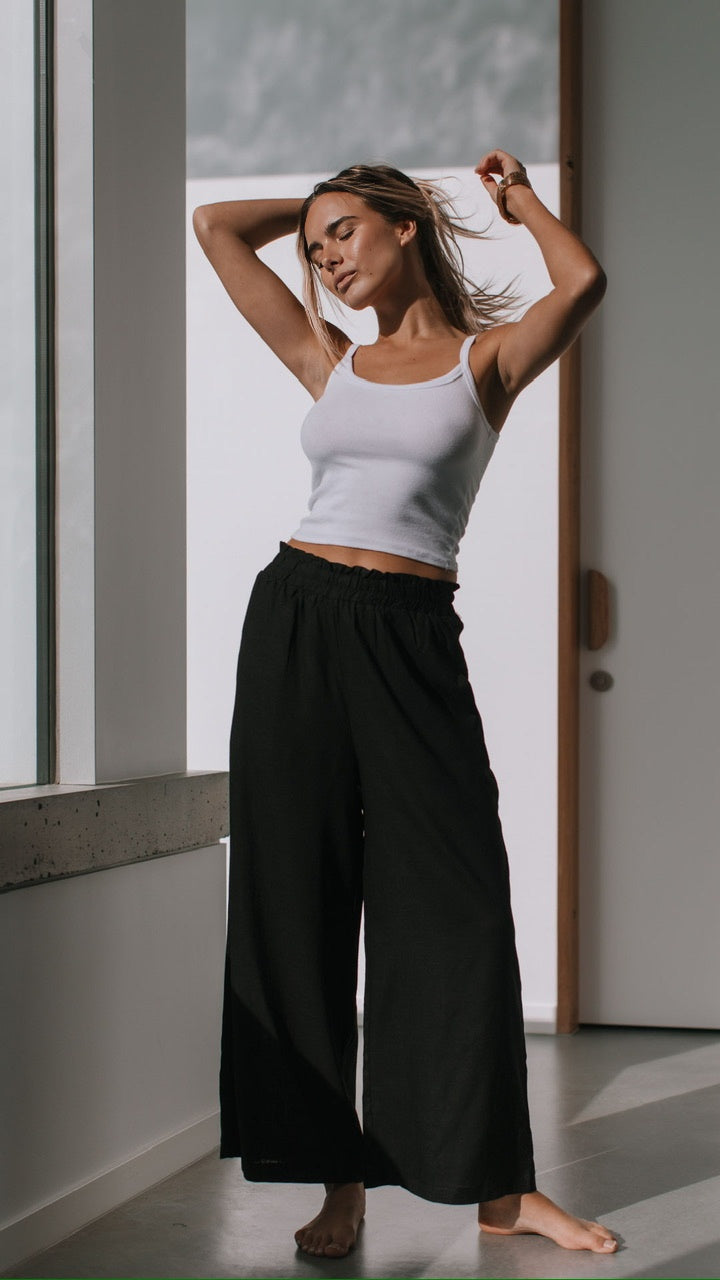 Ellie Wide Leg Linen Pant Black