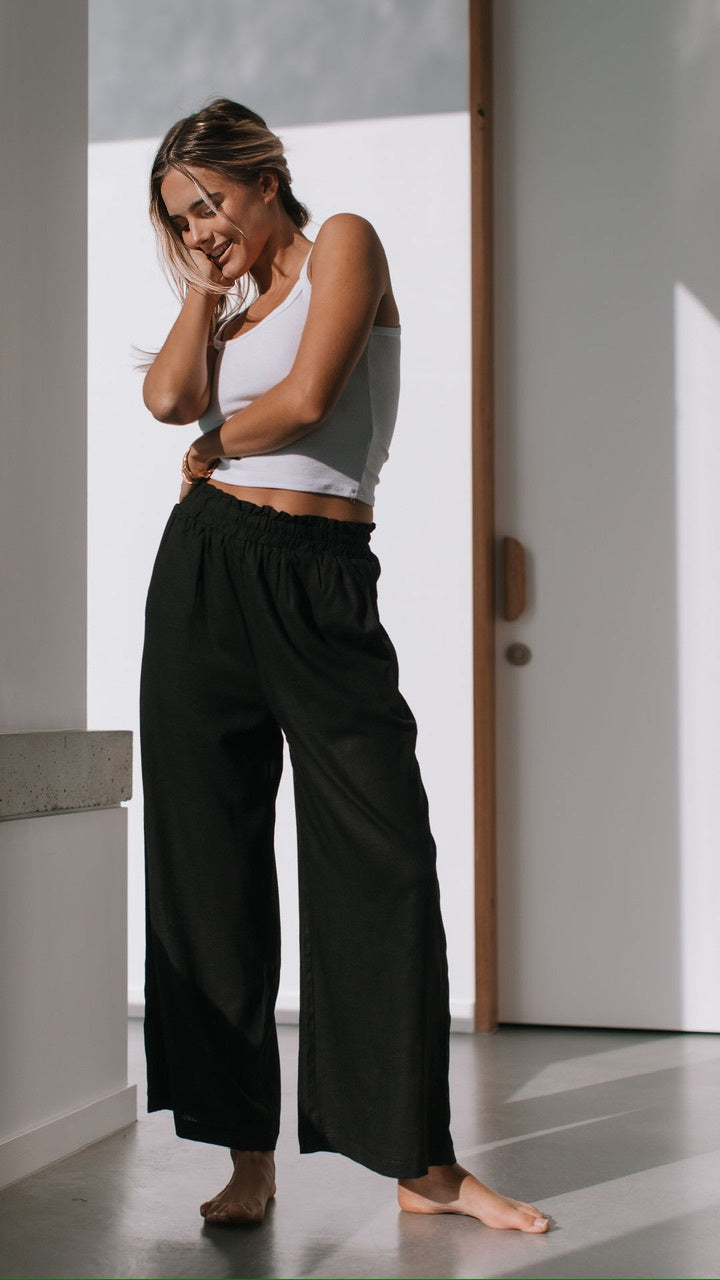 Ellie Wide Leg Linen Pant Black