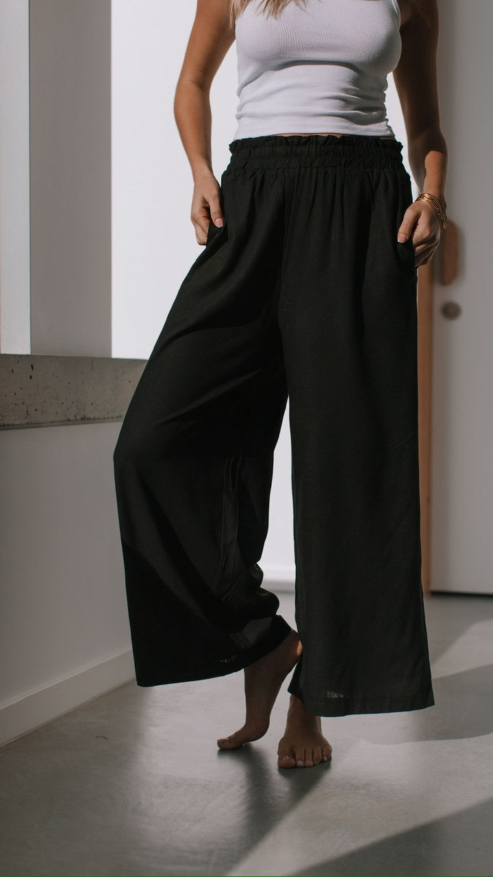 Ellie Wide Leg Linen Pant Black