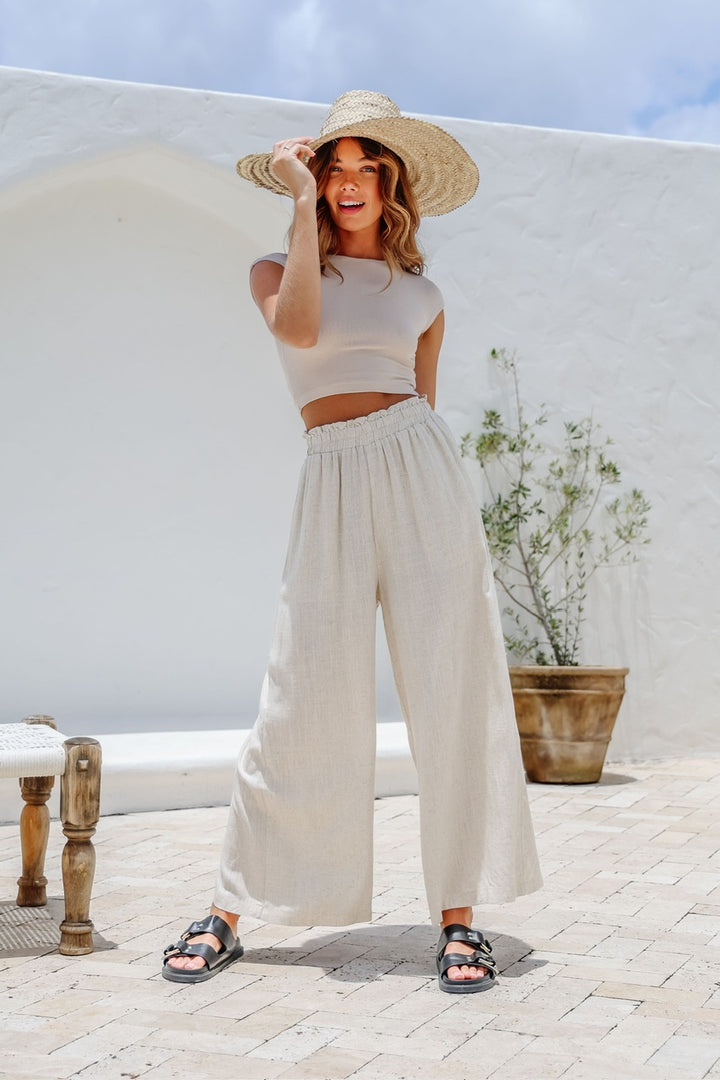 Ellie Wide Leg Linen Pant Natural