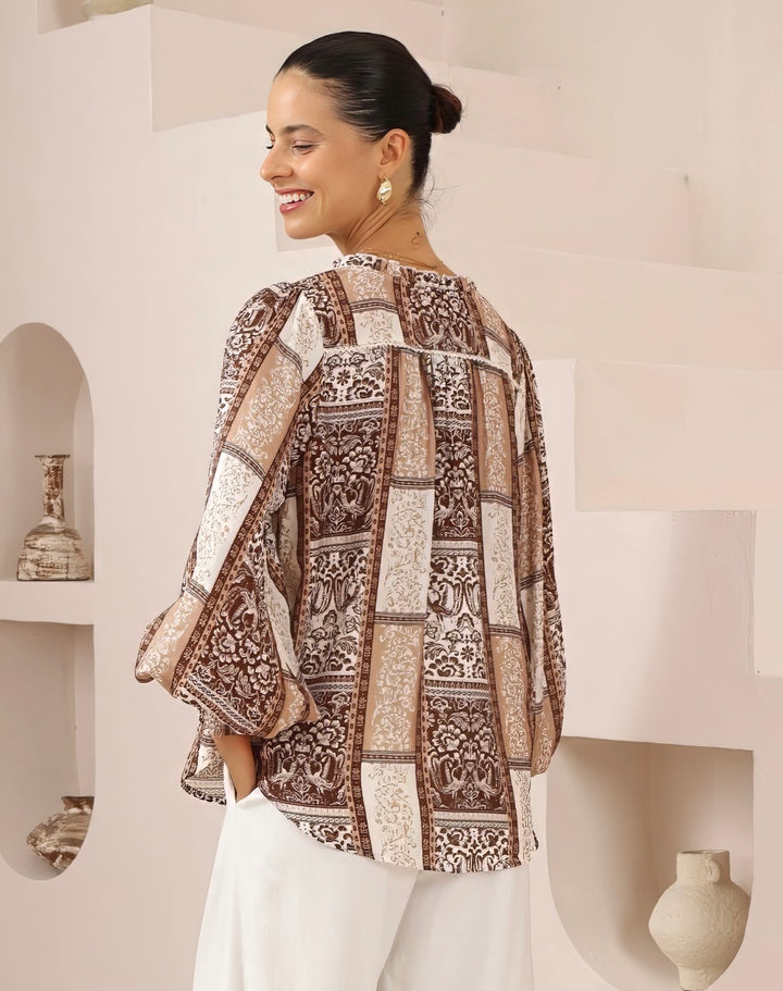 Juliet Blouse Brown Print