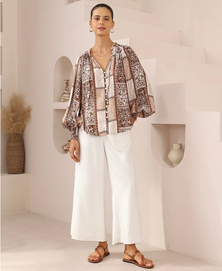 Juliet Blouse Brown Print