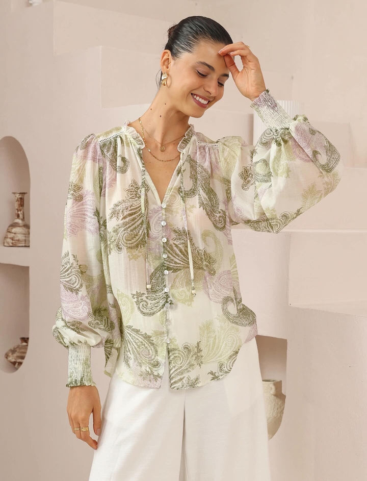 Juliet Blouse Green Print