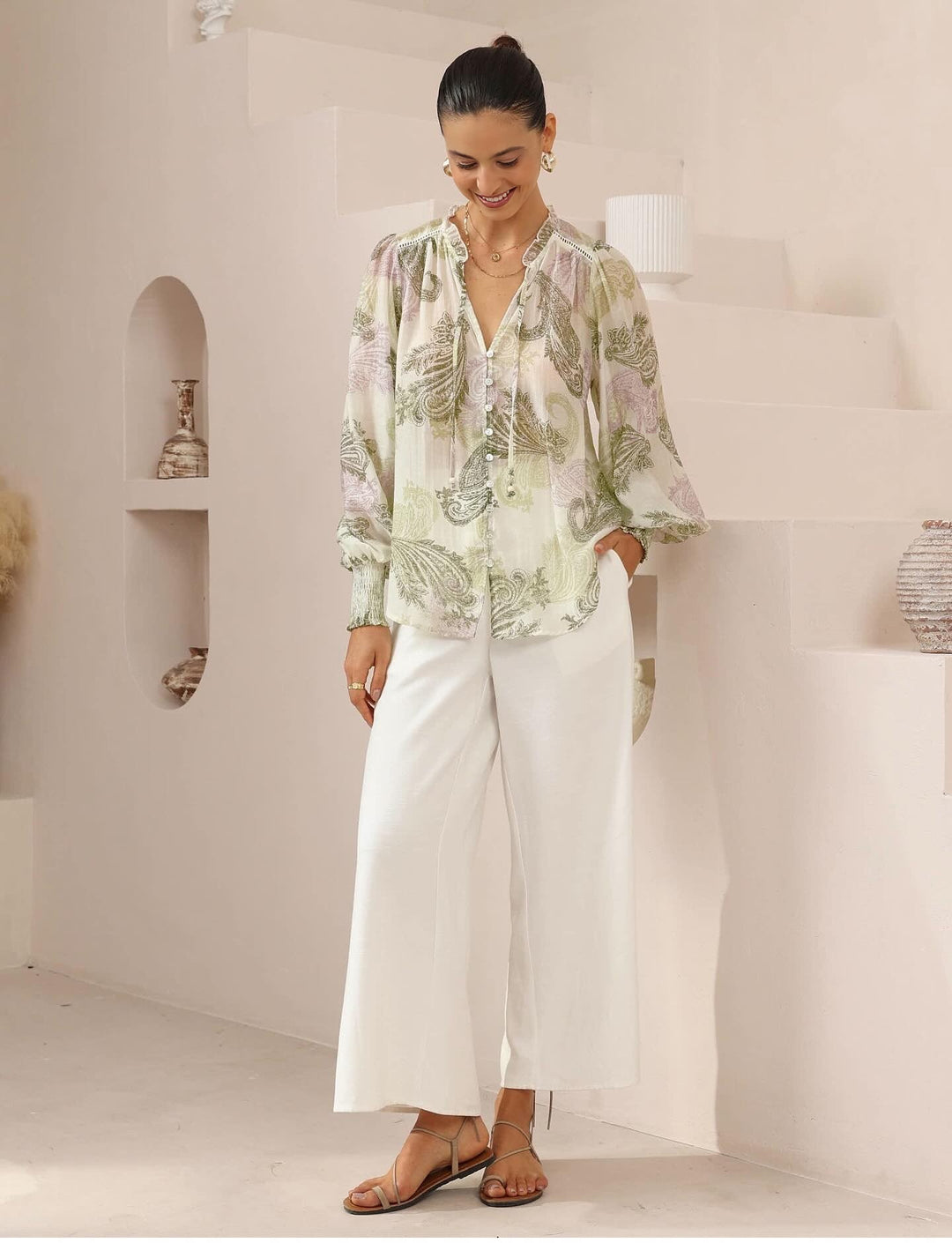 Juliet Blouse Green Print