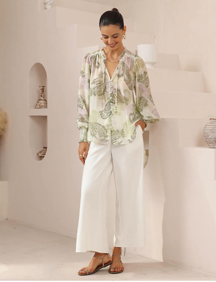 Juliet Blouse Green Print