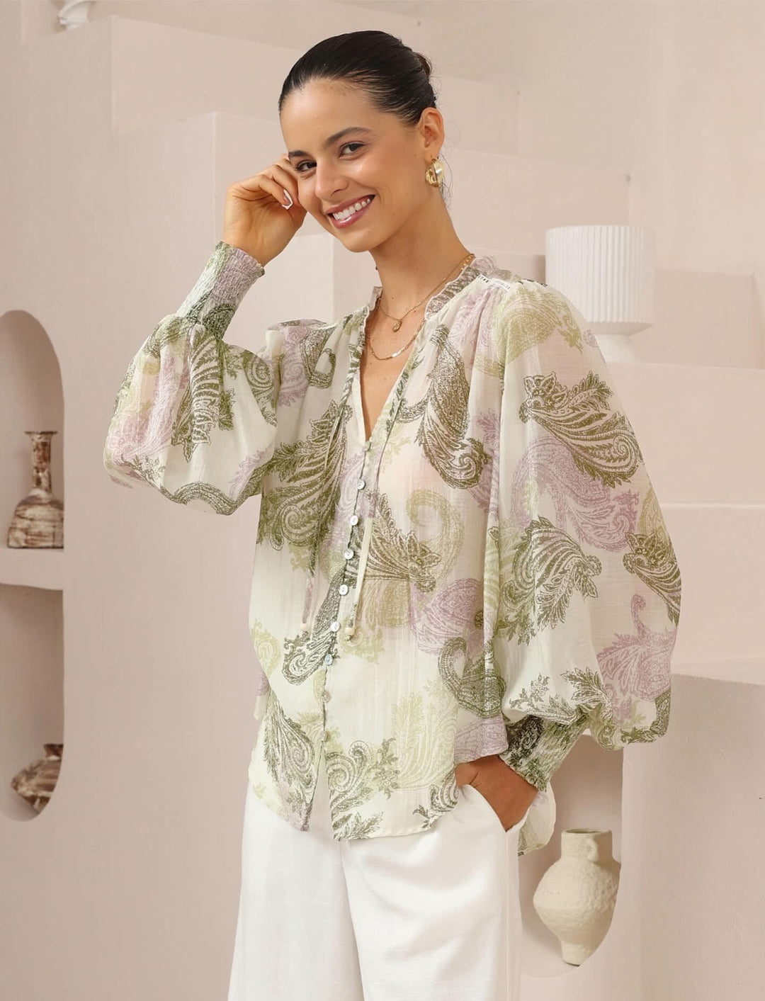 Juliet Blouse Green Print