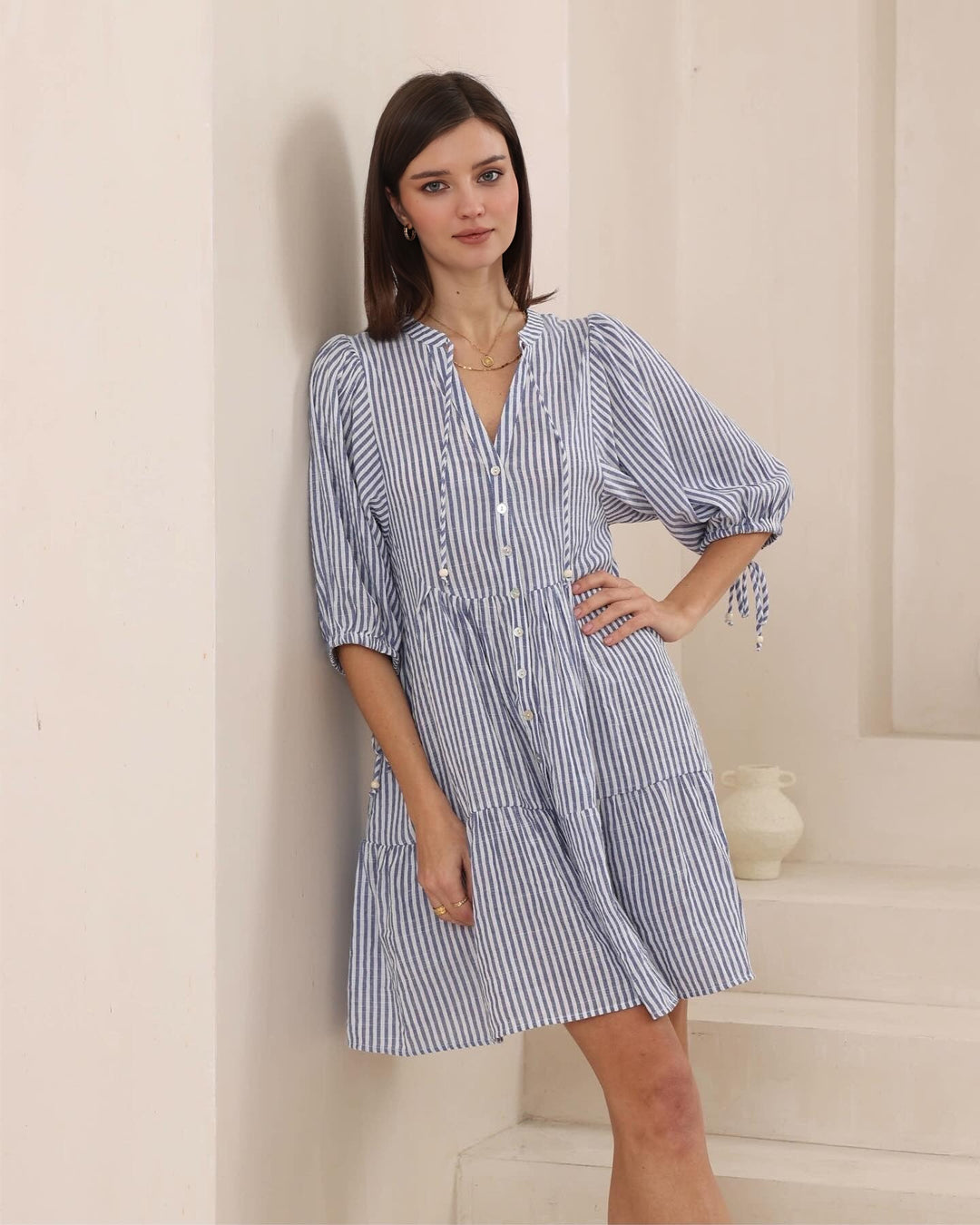 Mia Babydoll Dress Blue / White Stripe