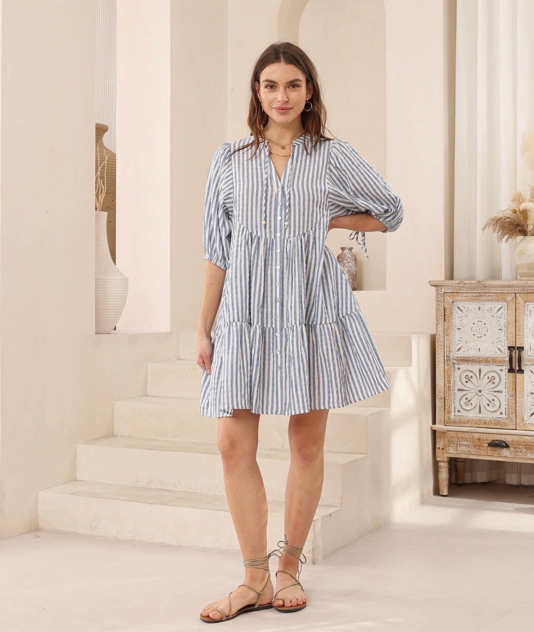 Mia Babydoll Dress Blue / White Stripe