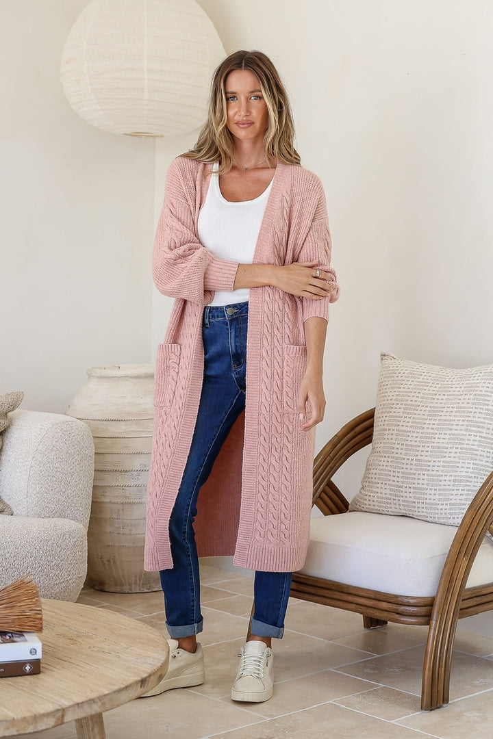 Rose Cable Knit Cardigan Blush