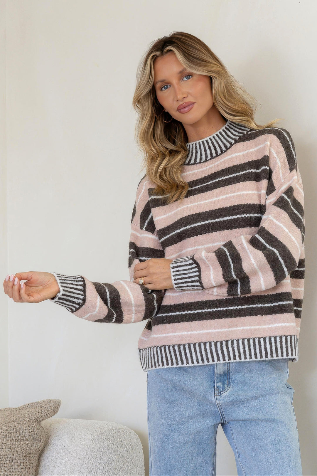 Tilly High Neck Knit Chocolate / Peach