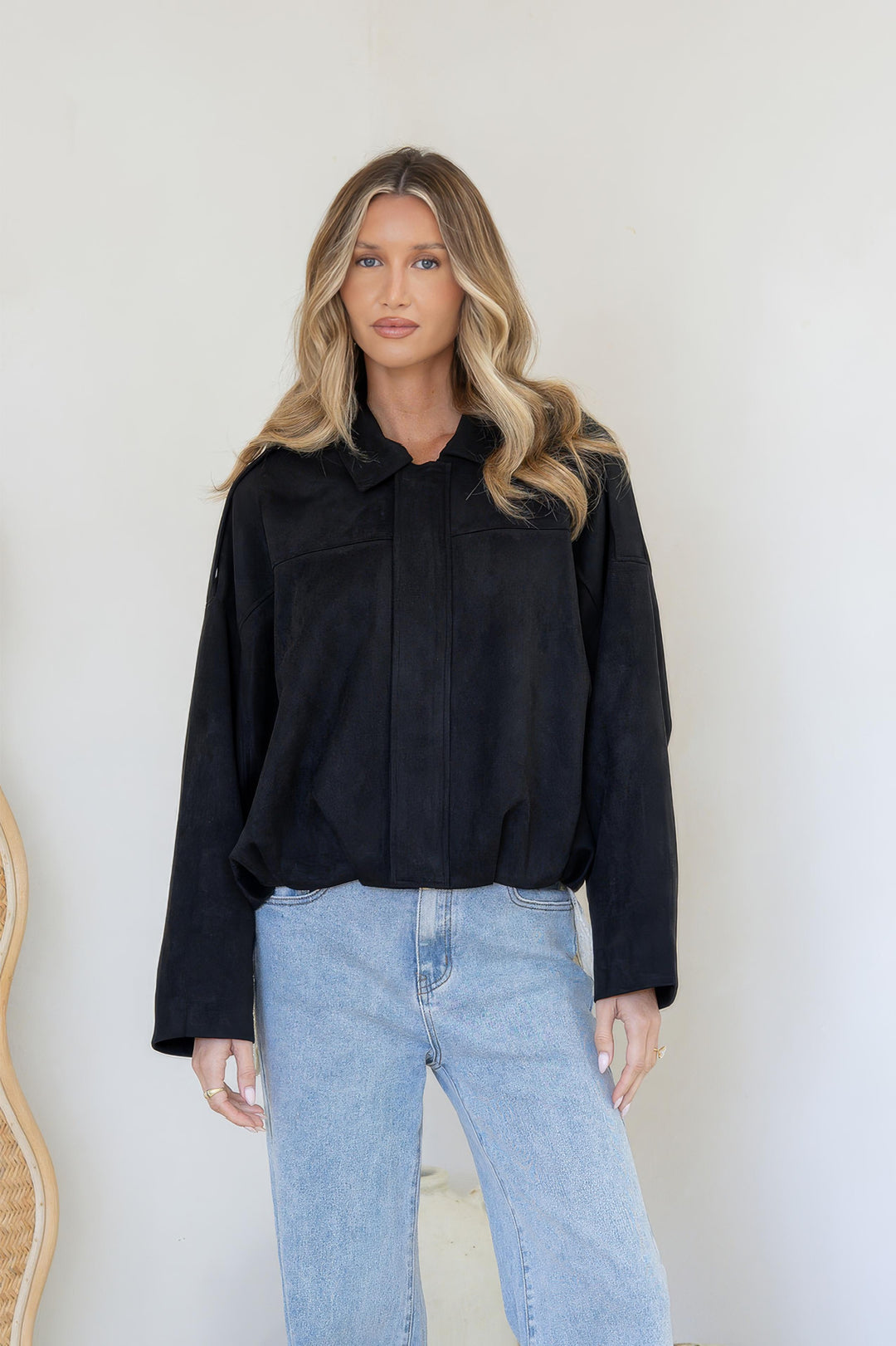 Zara Suede Bomber Jacket Black