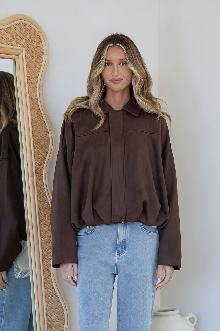 Zara Suede Bomber Jacket Chocolate