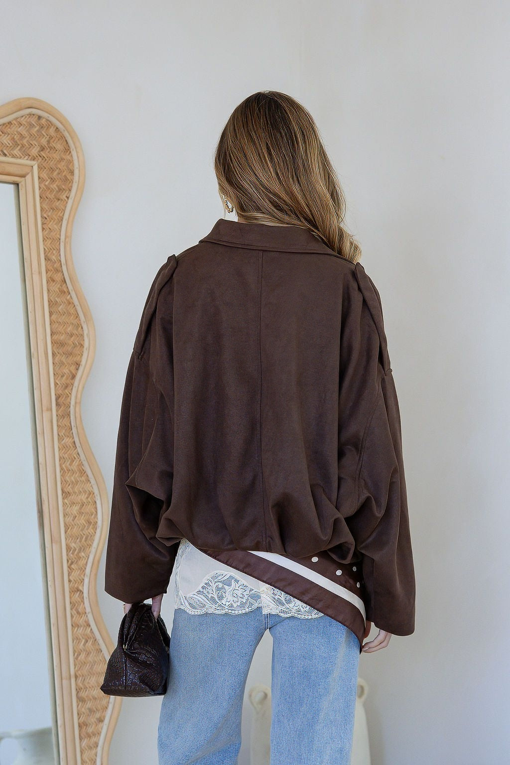 Zara Suede Bomber Jacket Chocolate
