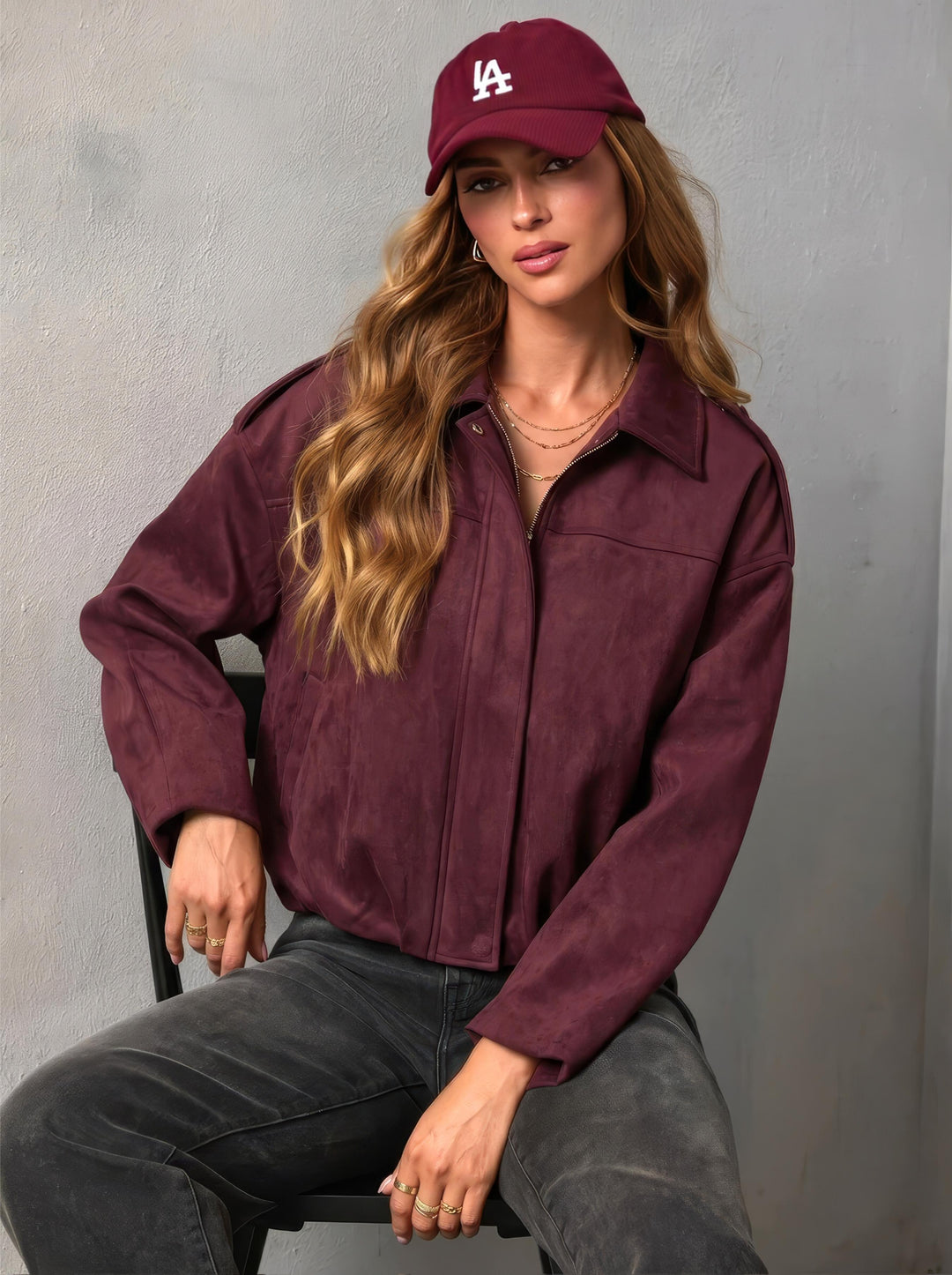 Zara Suede Bomber Jacket Wine
