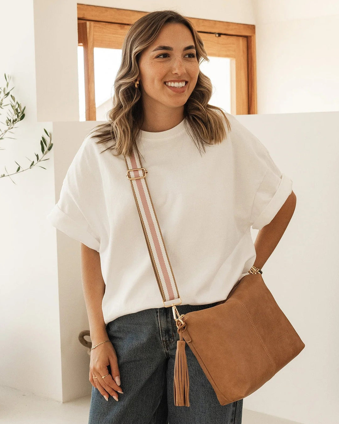 Louenhide - Daisy Stripe Crossbody Camel