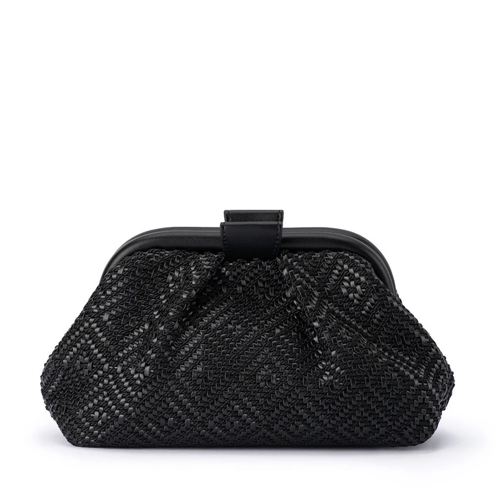 Olga Berg - Minki Gathered Woven Clutch Black