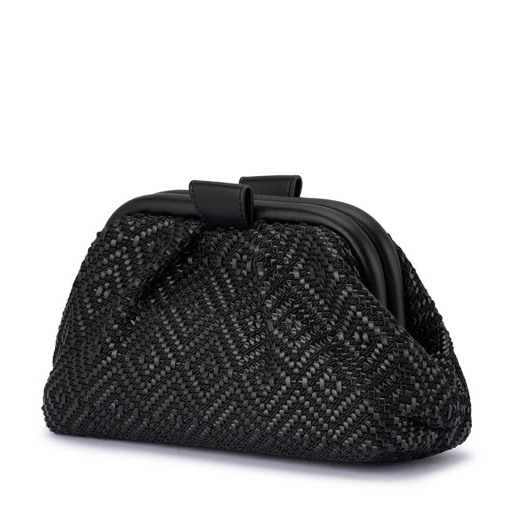 Olga Berg - Minki Gathered Woven Clutch Black