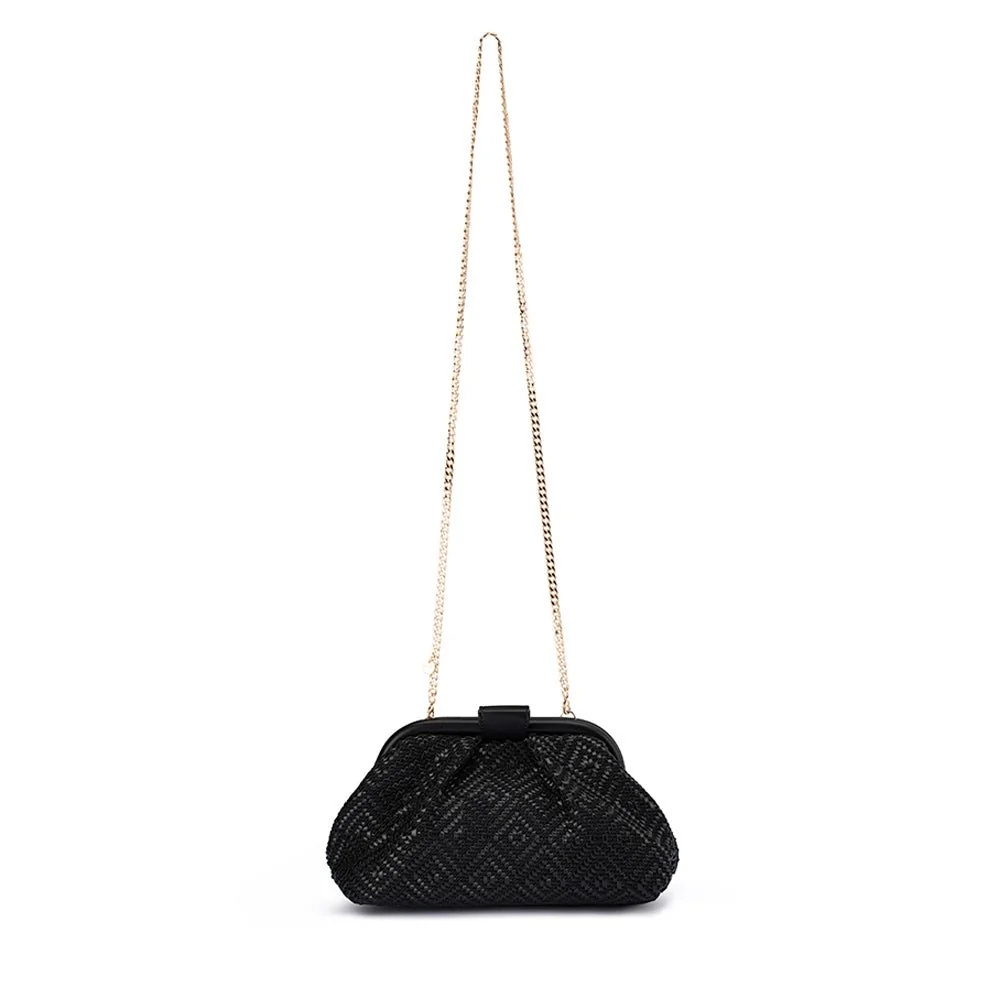 Olga Berg - Minki Gathered Woven Clutch Black