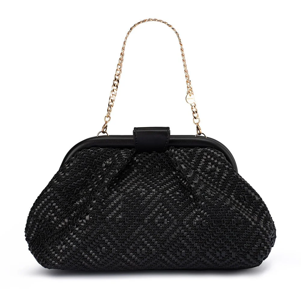 Olga Berg - Minki Gathered Woven Clutch Black