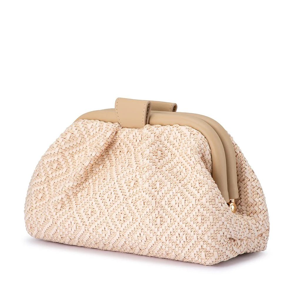 Olga Berg - Minki Gathered Woven Clutch Natural