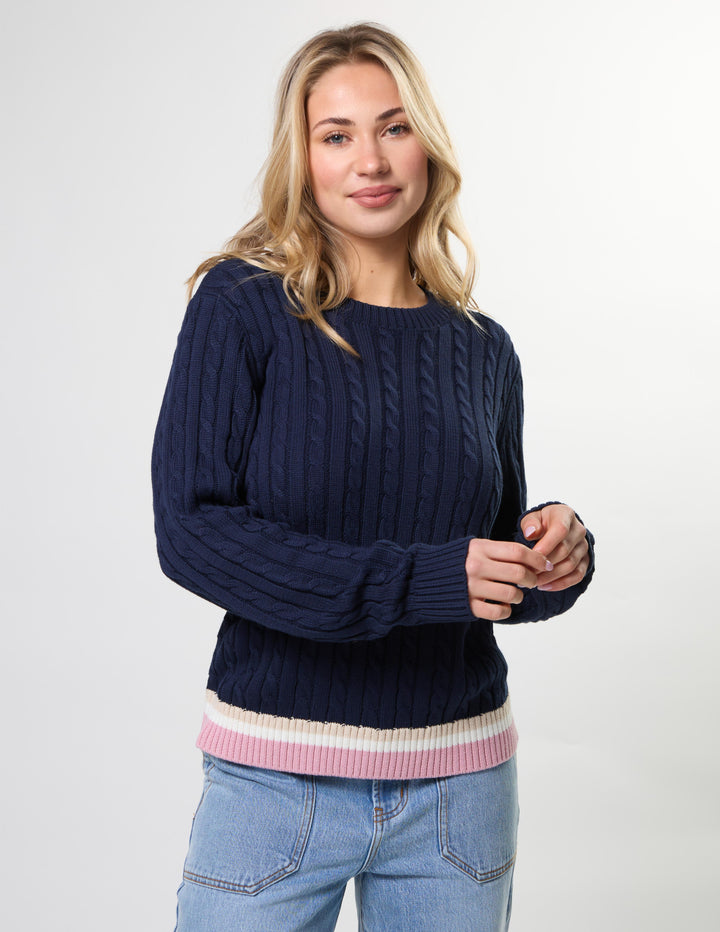 Stella + Gemma - Cable Crew Knit Navy