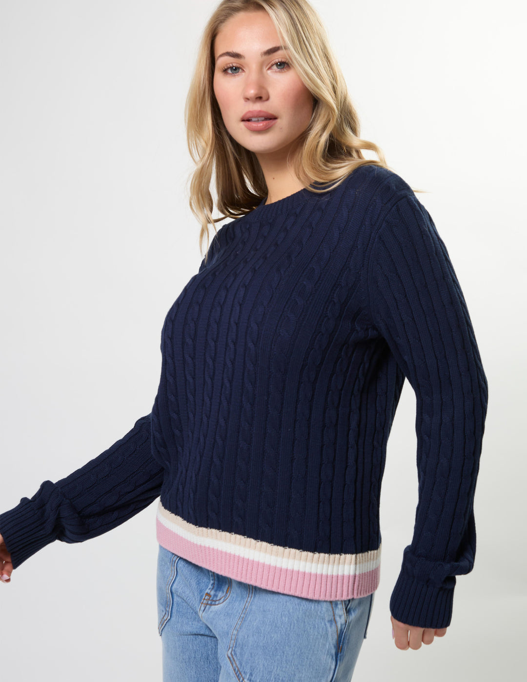 Stella + Gemma - Cable Crew Knit Navy