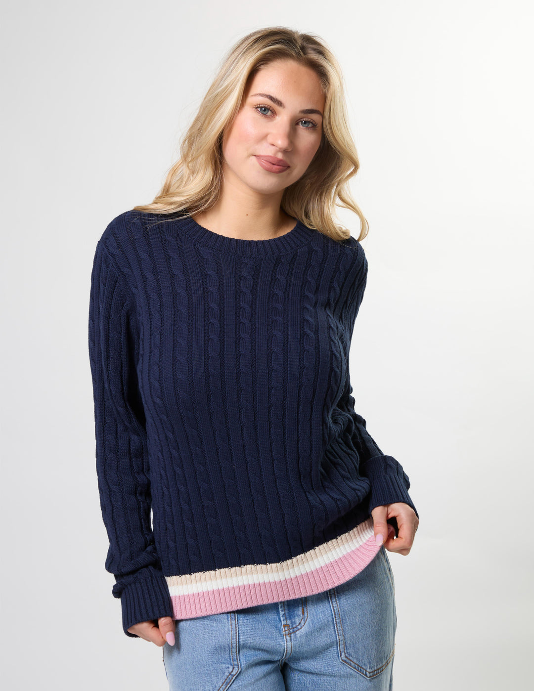 Stella + Gemma - Cable Crew Knit Navy