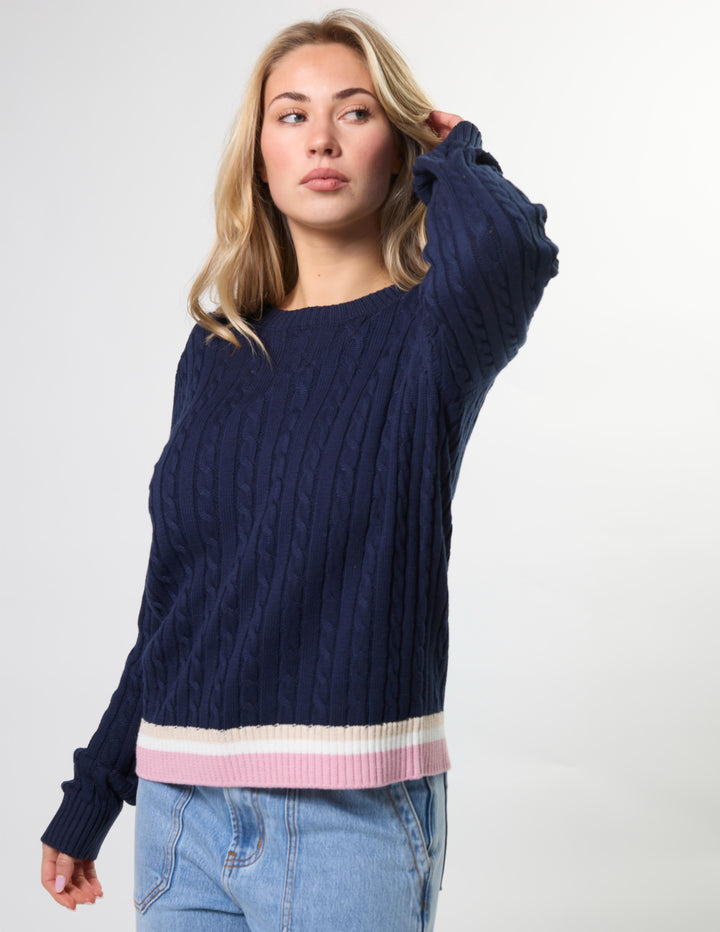 Stella + Gemma - Cable Crew Knit Navy