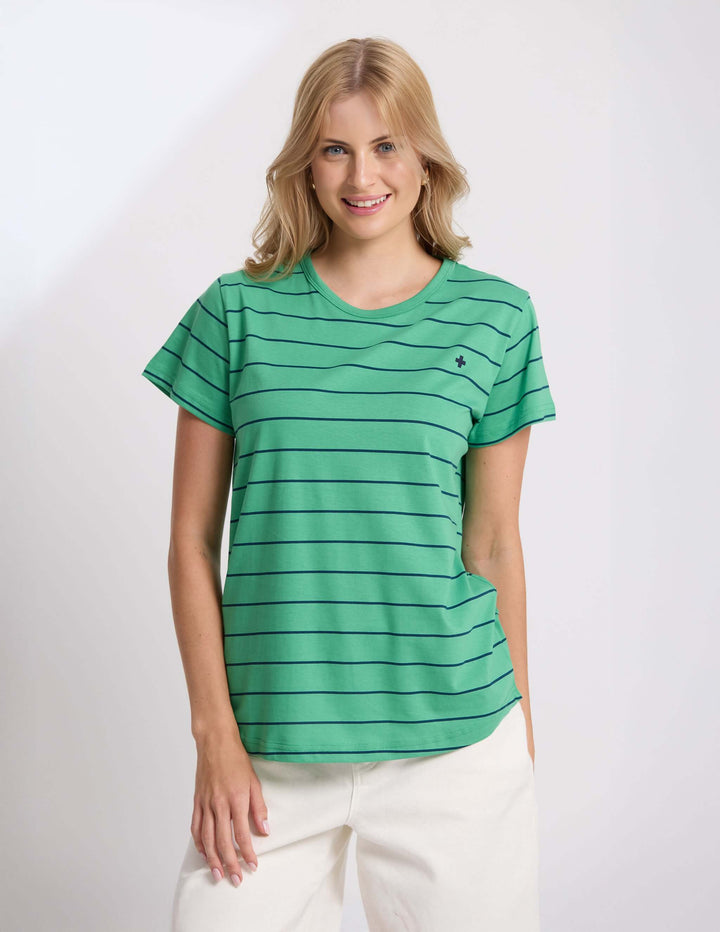 Stella + Gemma - Classic Tee Green / Navy Stripe